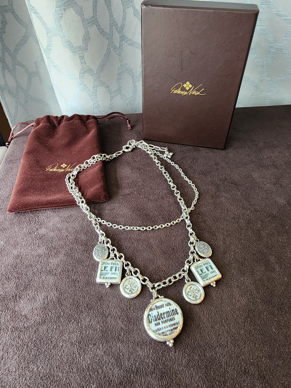 Patricia Nash Boho Vintage French Apothecary Coin Charm Necklace New With Box